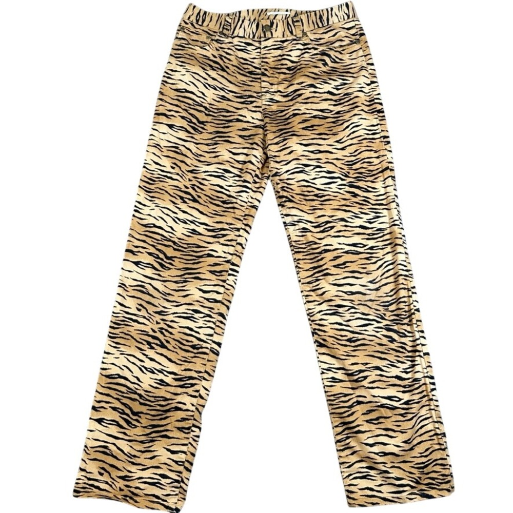 Vintage Jones New York Sport Tiger Print Stretch Straight Leg Pants Tan Black 8